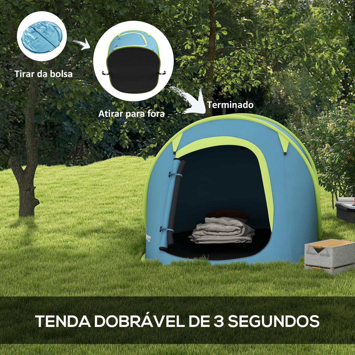 Tenda de Campismo para 1-2 Pessoas Tenda de Campismo Impermeável de 2000 mm com Bolsa de Transporte para Campismo Pesca Trekking 245x148x105 cm Azul — foto 4