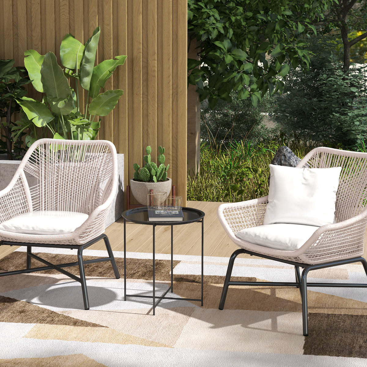 Mesa Auxiliar Redonda Mesa de Jardim com Bandeja Amovível Pés Dobráveis Mesa para Exterior Pátio Ø46x50 cm Preto — foto 2