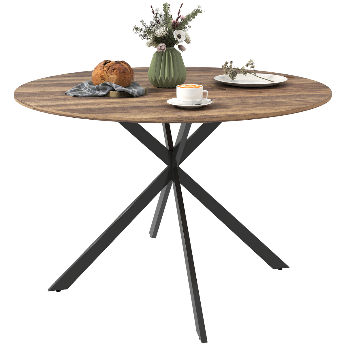Mesa de Refeição Redonda para 4 Pessoas Mesa de Cozinha Industrial com Estrutura de Aço Ø120x75 cm Marrom — foto 1