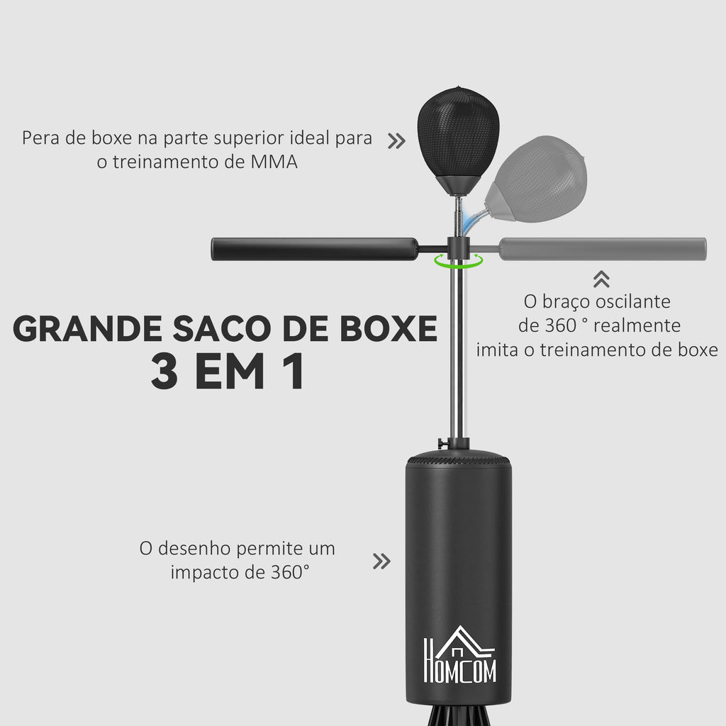 Punching Ball de Boxe com Altura Ajustável com Barra Giratória 360° e Base Preenchida Punching Ball para Boxe 88x48x155-205 cm Preto — foto 4