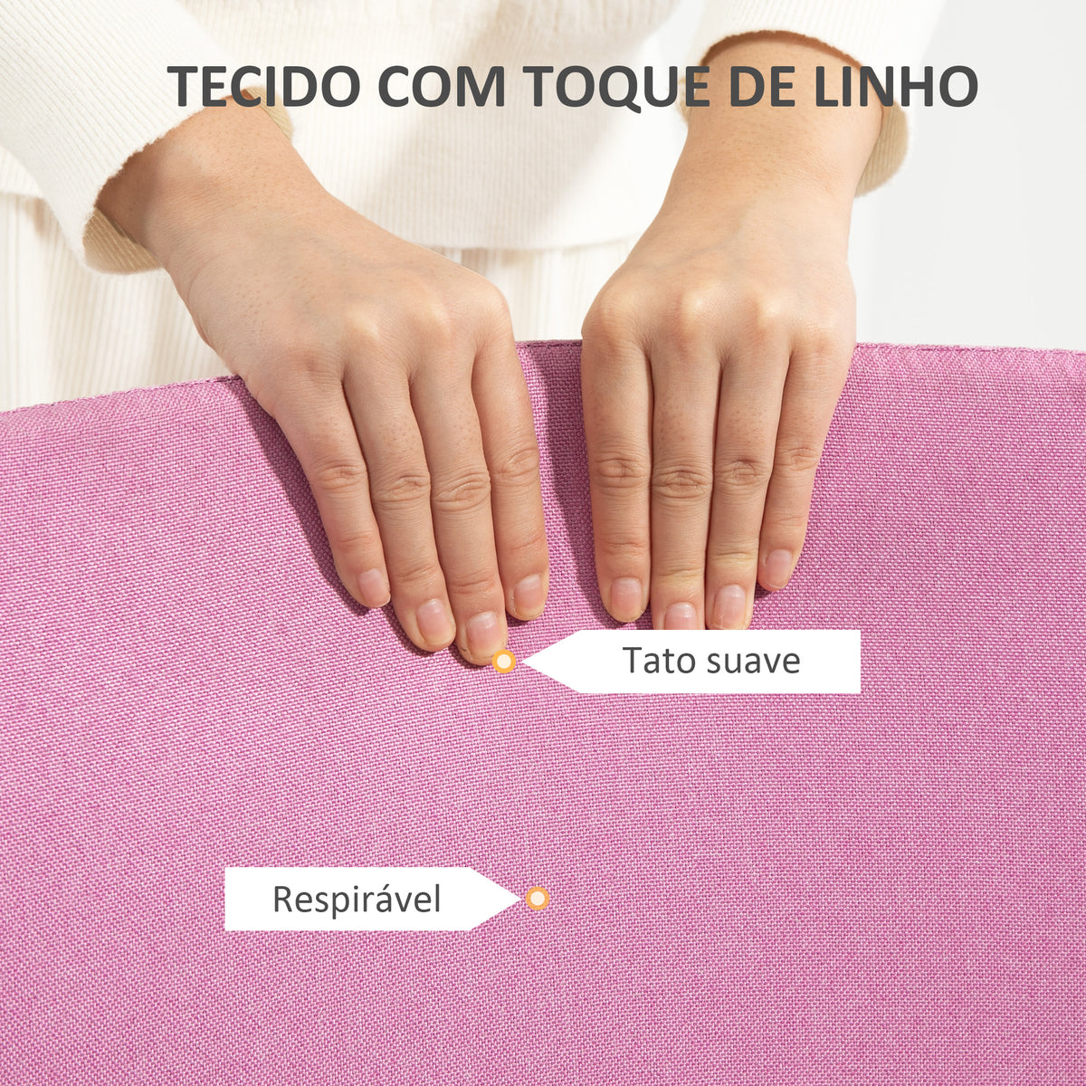Cadeira de Escritório sem Apoio para os Braços Cadeira de Escritório Giratória Estofada em Linho Sintético com Altura Ajustável para Estudo Dormitório Tocador Carga 120 kg 53x43x85-93 cm Rosa — foto 5