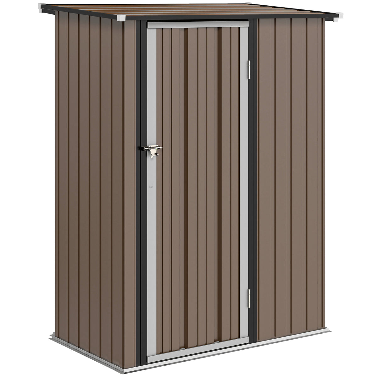 Abrigo de Jardim 1,07㎡ 142x84x189 cm Abrigo de Armazenamento Galvanizado Abrigo de Ferramentas com Teto Inclinado e Porta para Varanda Exterior Marrom — foto 1