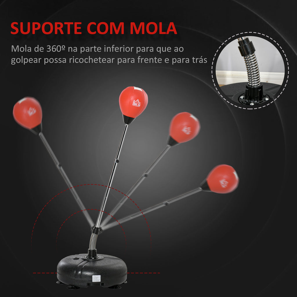 Saco de Boxe de Pé com Altura Ajustável de 4 Níveis Punching Ball com Base Preenchida Luvas e Inflador para Adultos e Adolescentes Ø45x132-158cm Preto e Vermelho — foto 6