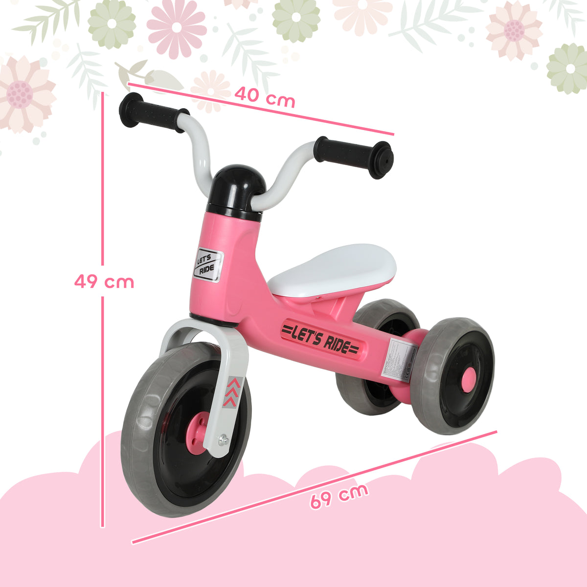 Bicicleta sem Pedais para Crianças dos 12 aos 36 Meses Bicicleta de Equilíbrio com Rodas Silenciosas e Antifuro Guiadores com Rotação Limitada a 60° 69x40x49 cm Rosa — foto 3