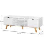 Móvel de TV para Televisores de até 65 Polegadas Móvel de TV com 2 Armários Prateleiras Abertas Puxador Oco Pés de Madeira de Borracha e Orifício Passa Cabos 150x39x50 cm Branco e Madeira — foto 3