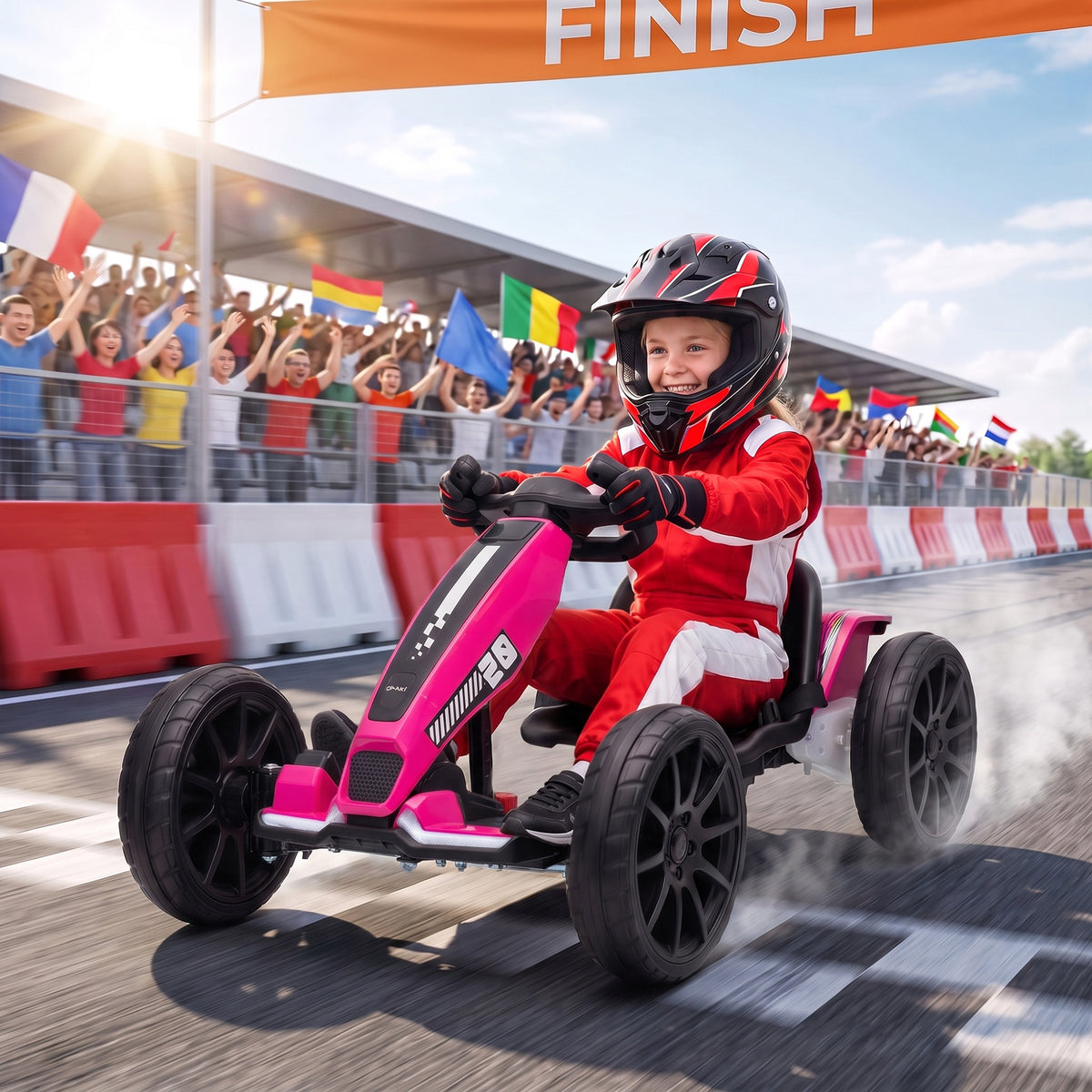 Go-Kart Elétrico para Crianças 12V Gokart com 2 Motores, Assento ajustável em 4 posições Arranque suave Rodas EVA Faróis LED — imagem 3