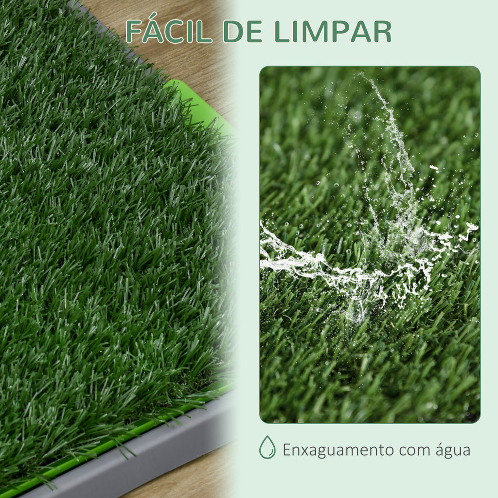 Resguardo de Treino para Cães com 2 Relvas Artificiais Sanitário para Cães com Grade e Bandeja para Treino de Filhotes no Exterior e Interior 67x41x3,5 cm Verde — foto 6