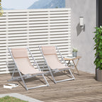 Conjunto de 2 Espreguiçadeiras Dobráveis com Encosto Reclinável em 5 Posições e Apoio para a Cabeça Acolchoado 96,5x58x91,5cm Bege — foto 2