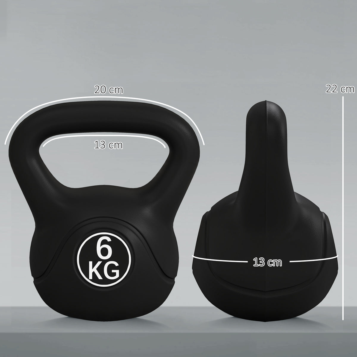 Peso Russo de 6 kg Kettlebell Fitness Preenchido de Areia com Punho Largo Antiderrapante para Exercícios e Treinos em Casa Ginásio 20x13x22 cm Preto — foto 3