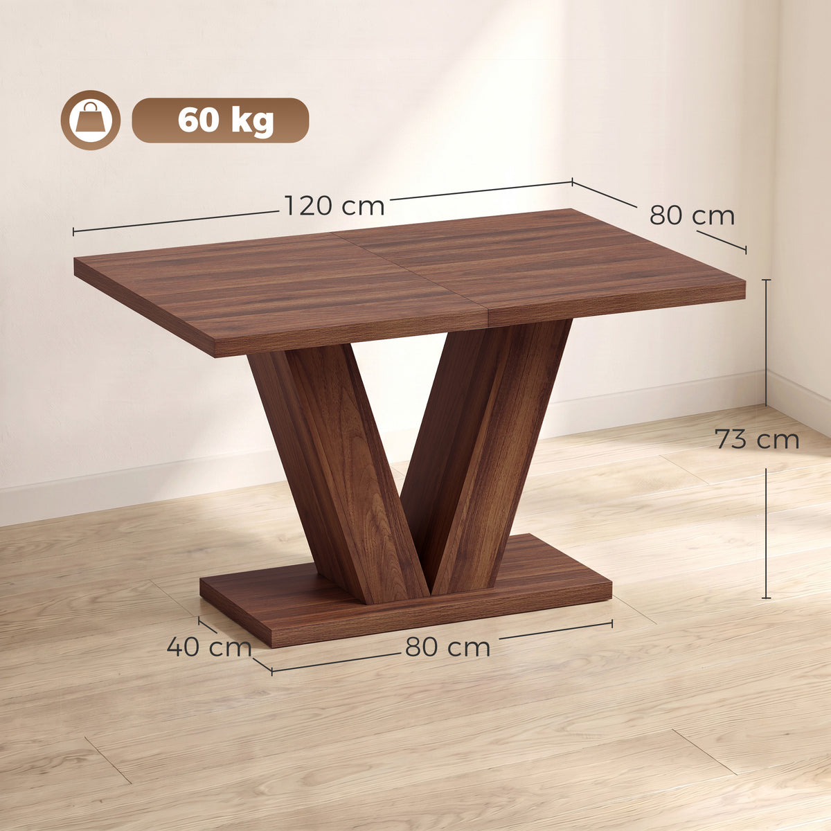 Mesa de Jantar Retangular para 4 Pessoas 120x80 cm Nogueira — foto 2