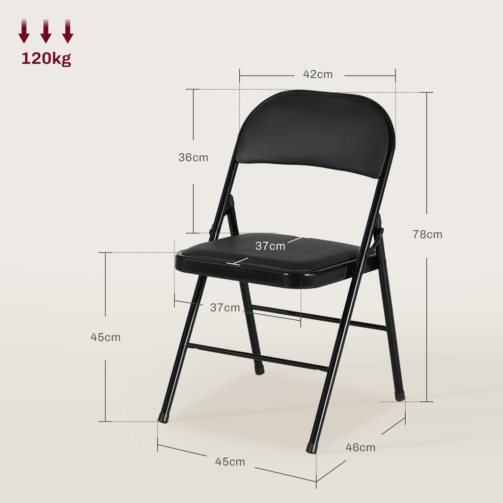 Conjunto de 2 Cadeiras Dobráveis Cadeiras Dobráveis com Encosto e Estrutura de Aço para Sala de Estar Escritório Estúdio 45x46x78 cm Preto — foto 3