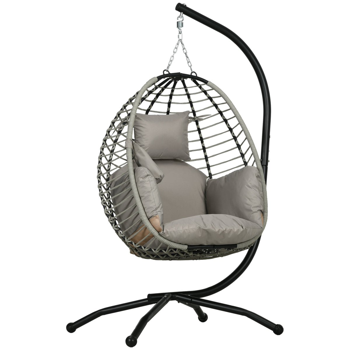Cadeira Supensa com Suporte Cadeirão Suspenso de Jardim com Cesta Dobrável Almofada e Apoio para a Cabeça Cadeira Suspensa para Interior e Exterior Carga 120 kg 110x100x188 cm Cinza e Preto — foto 1