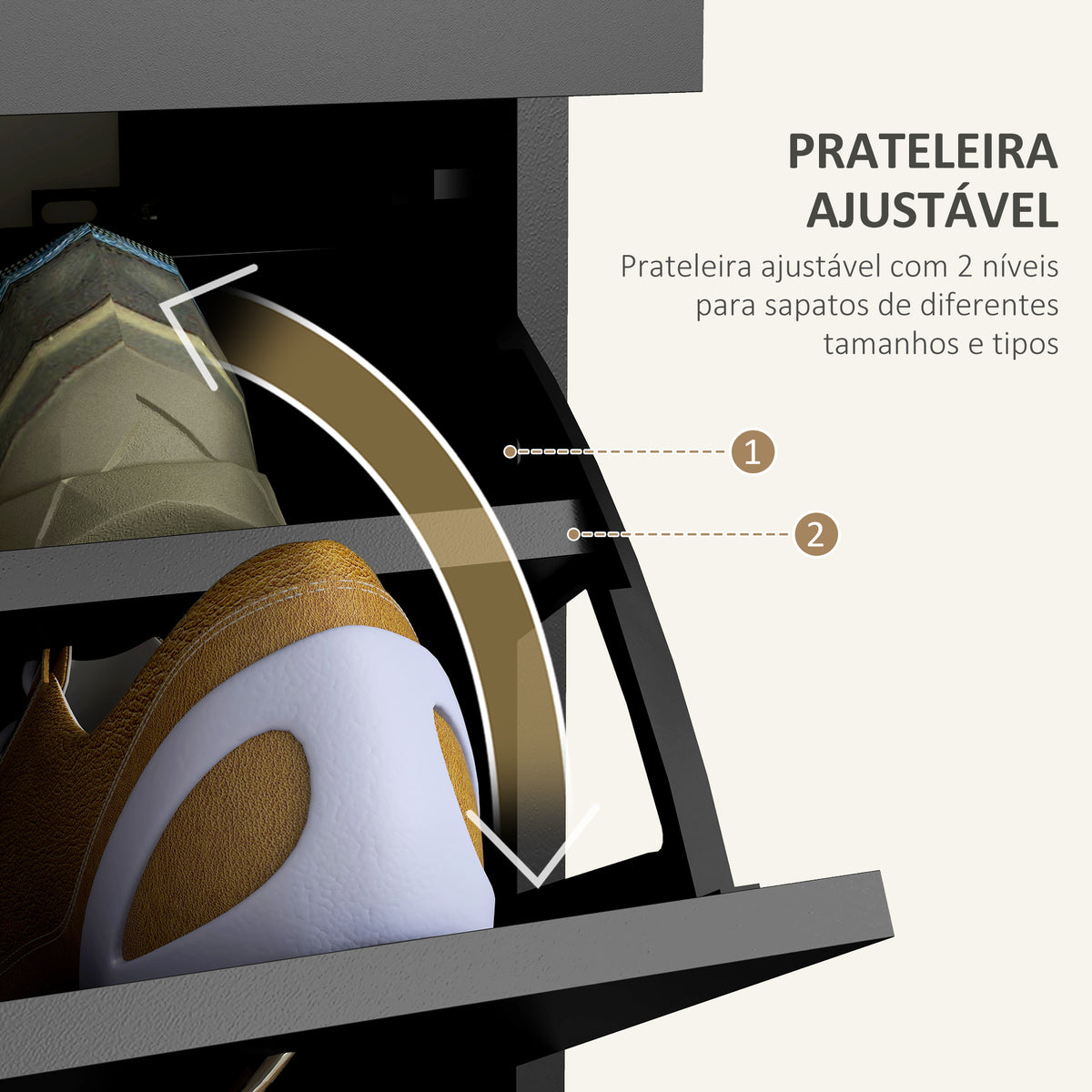 Sapateira Móvel para Sapatos Estreito com 2 Compartimentos e 2 Gavetas para 12 Pares de Sapatos para Sala de Estar Entrada Corredor 80x30x91,5 cm Preto — foto 5