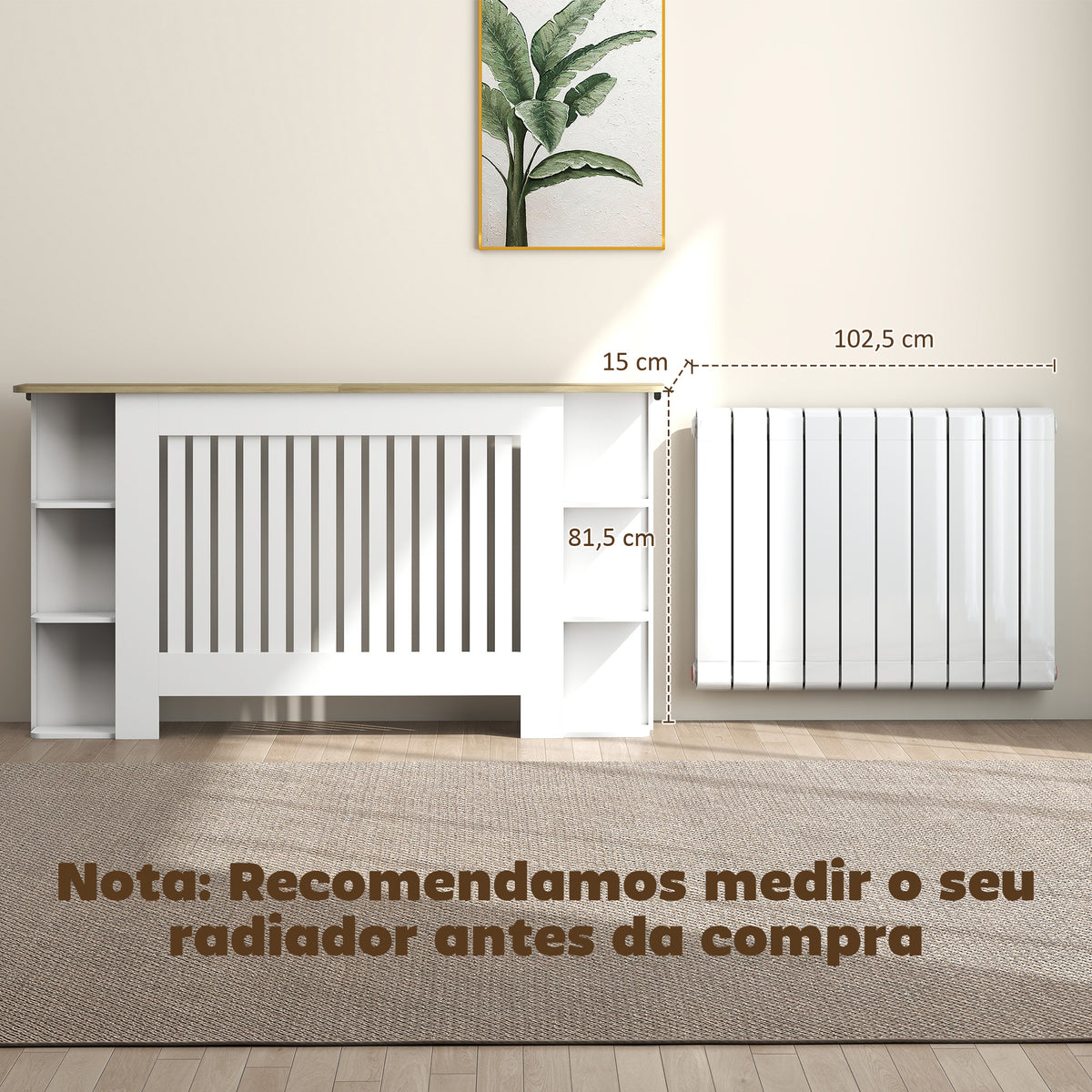 Cobertura para Radiadores com Prateleiras Cobertura de Radiador em MDF Cobertura para Radiador Desenho Moderno de Ripas para Sala de Estar Quarto 152x19x83 cm Branco — foto 4
