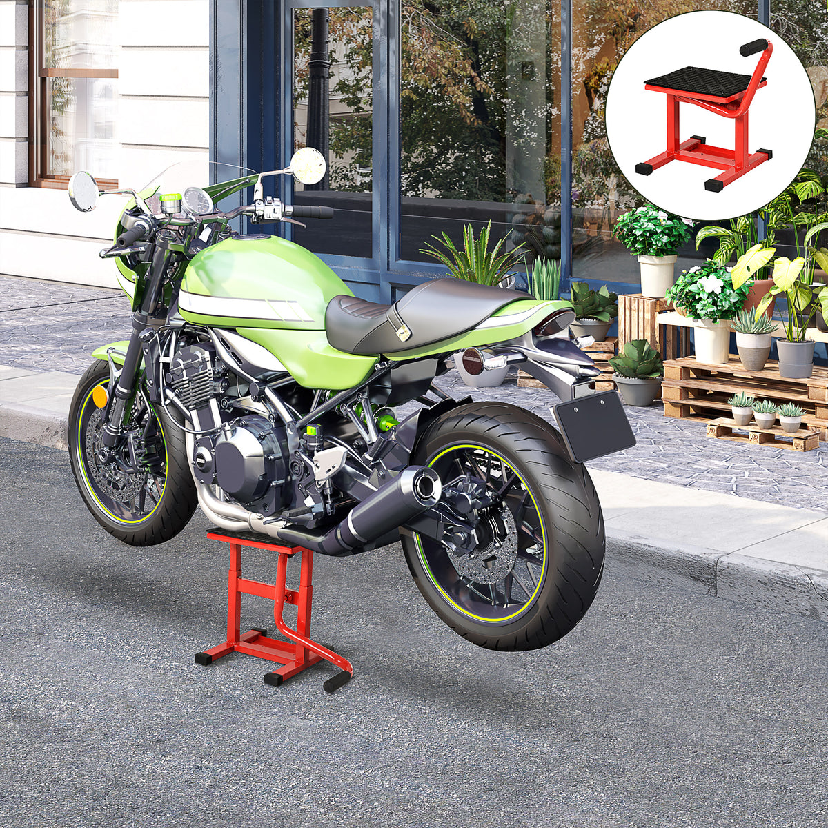 Plataforma Elevatória Altura Ajustável 27,5-39,5 cm Elevador para Motocicletas com Manivela Base Antiderrapante Suporte de Levantamento Carga 150 kg para Reparação de Motocicletas Oficina Garagem — foto 2