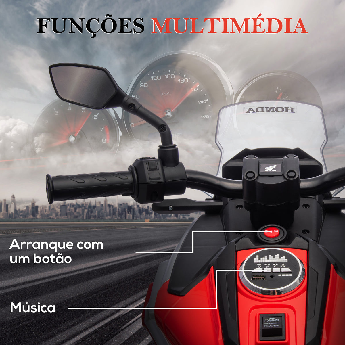 Moto Elétrica para Crianças de 3-6 Anos com Licença Honda Motocicleta de Bateria 12V com USB MP3 Luz LED Moto para Crianças com Velocidade 3 km/h Carga 30 kg Vermelho — foto 5