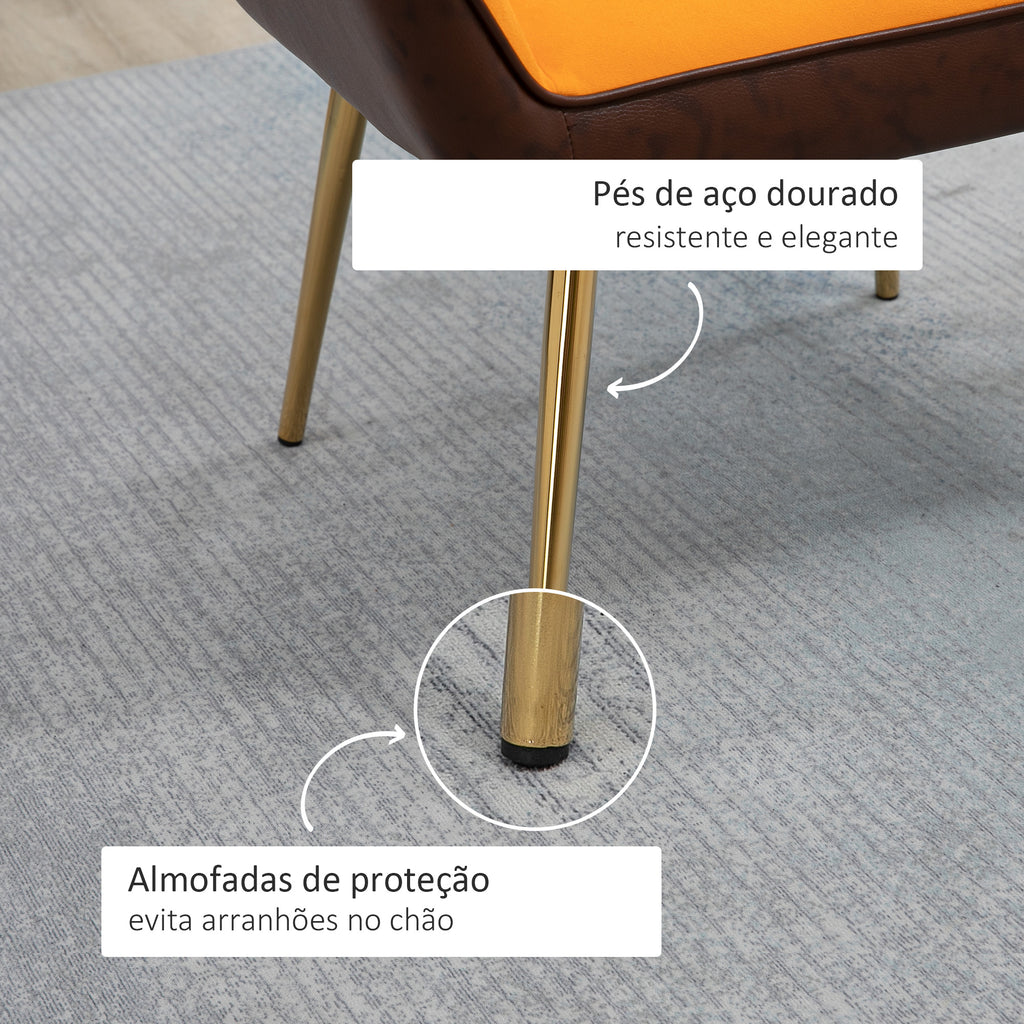 Poltrona de Sala de Estar Estofada em Couro Sintético e Veludo com Apoios para os Braços Pés Dourados e Estrutura de Aço Poltrona para Dormitório Carga 120 kg 64x62x72,5 cm Amarelo — foto 6