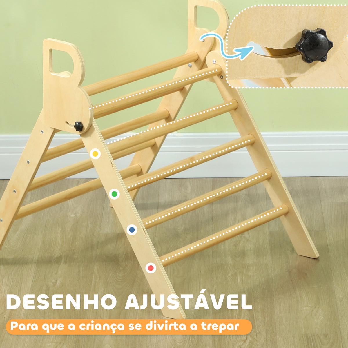 Triângulo de Escalar de Madeira Dobrável Triângulo de Aprendizagem para Crianças de 18-48 Meses para Desenvolver Habilidades de Equilíbrio e Coordenação 82x66x71 cm Madeira — foto 4