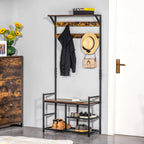 Móvel Cabide de Entrada com 3 Prateleiras 9 Ganchos Armário de Entrada com Cabides de Estilo Industrial 84x34,5x180cm Marrom e Preto — foto 2
