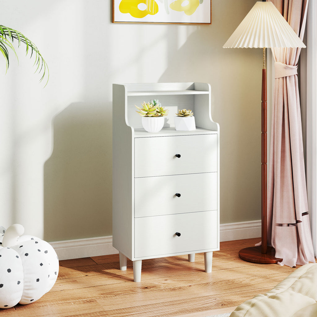 Cómoda com 3 Gavetas Cómoda de Quarto Estreita com Prateleiras Abertas Anti-Tombo Gaveteiro Alto para Sala de Estar Corredor 47x29x95 cm Branco Acinzentado — foto 7