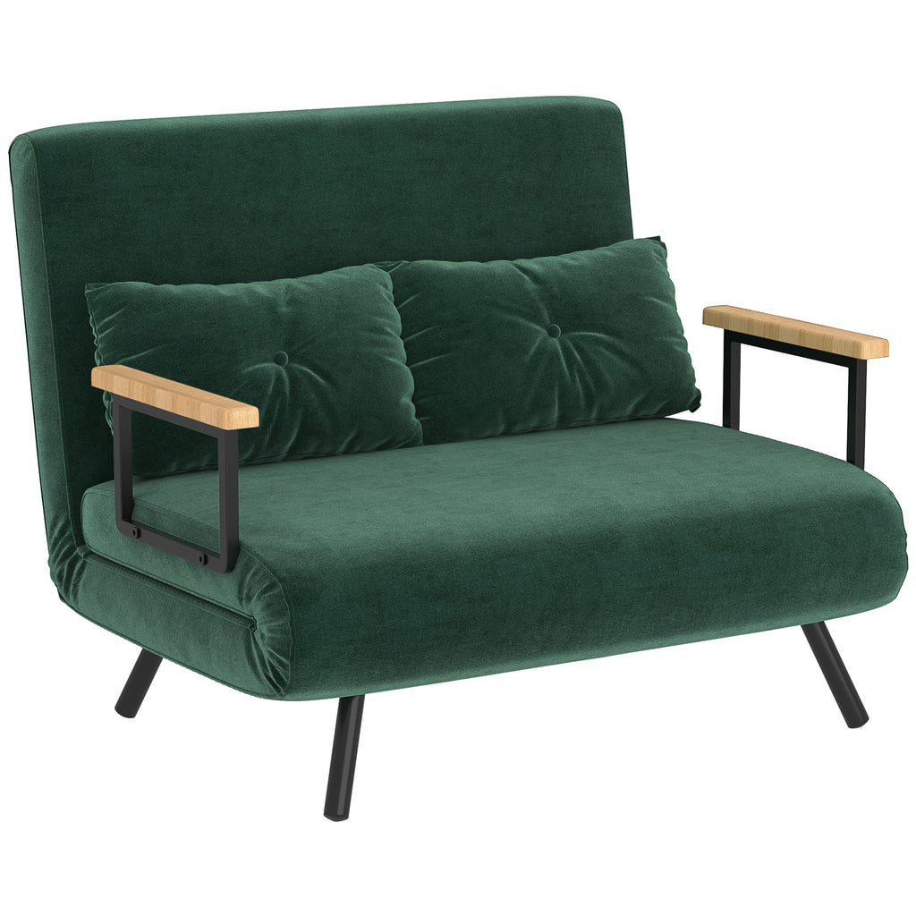 Sofá Cama Sofá Convertível em Cama de 2 Lugares Dobrável com Encosto Ajustável em 5 Níveis e 2 Almofadas Acolchoadas para Escritório Dormitório Sala de Estar 102x73x81 cm Verde — foto 1