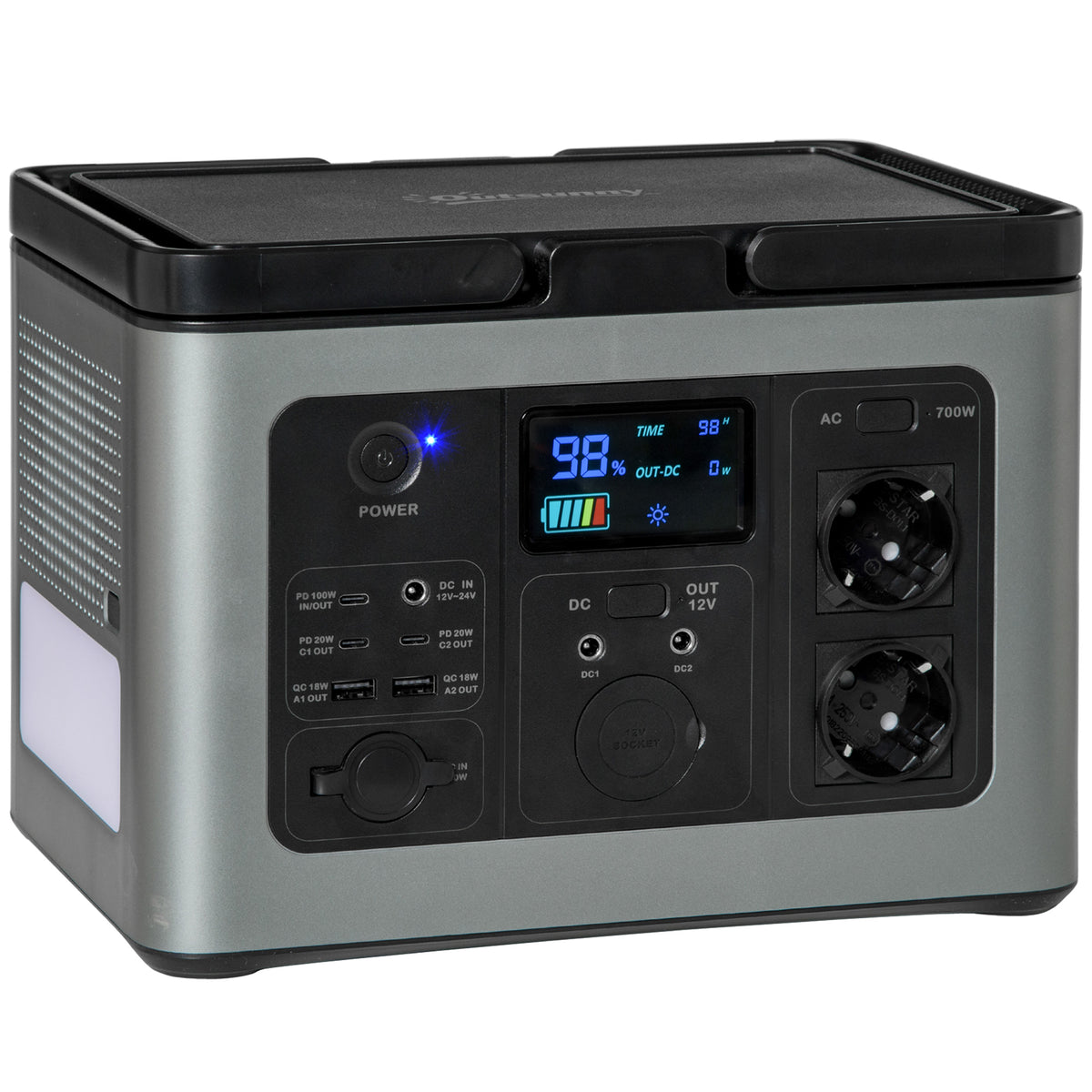 Estação de Energia Portátil com Bateria de Litio de 614,4Wh Saídas de CA Tipo-C USB Gerador Elétrico Portátil com Luz LED de 2 Modos para Viagem Emergência 29x20,5x21cm Cinza — foto 1