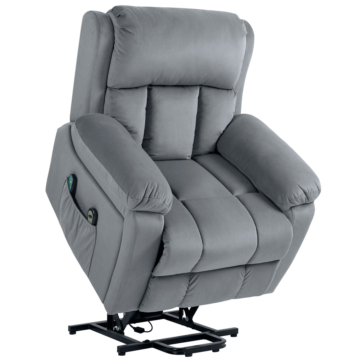 Poltrona Relax Levanta Pessoas Elétrica Poltrona Elevatória com 8 Pontos de Massagem Poltrona Reclinável com Função de Aquecimento Controlo Remoto e Bolso Lateral Cinza — foto 1