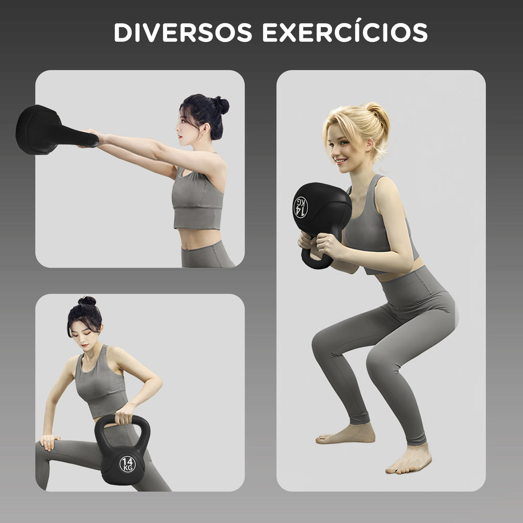 Peso Russo de 14 kg Kettlebell Fitness Preenchido de Areia com Punho Largo Antiderrapante para Exercícios e Treinos em Casa Ginásio 26x18x32 cm Preto — foto 4