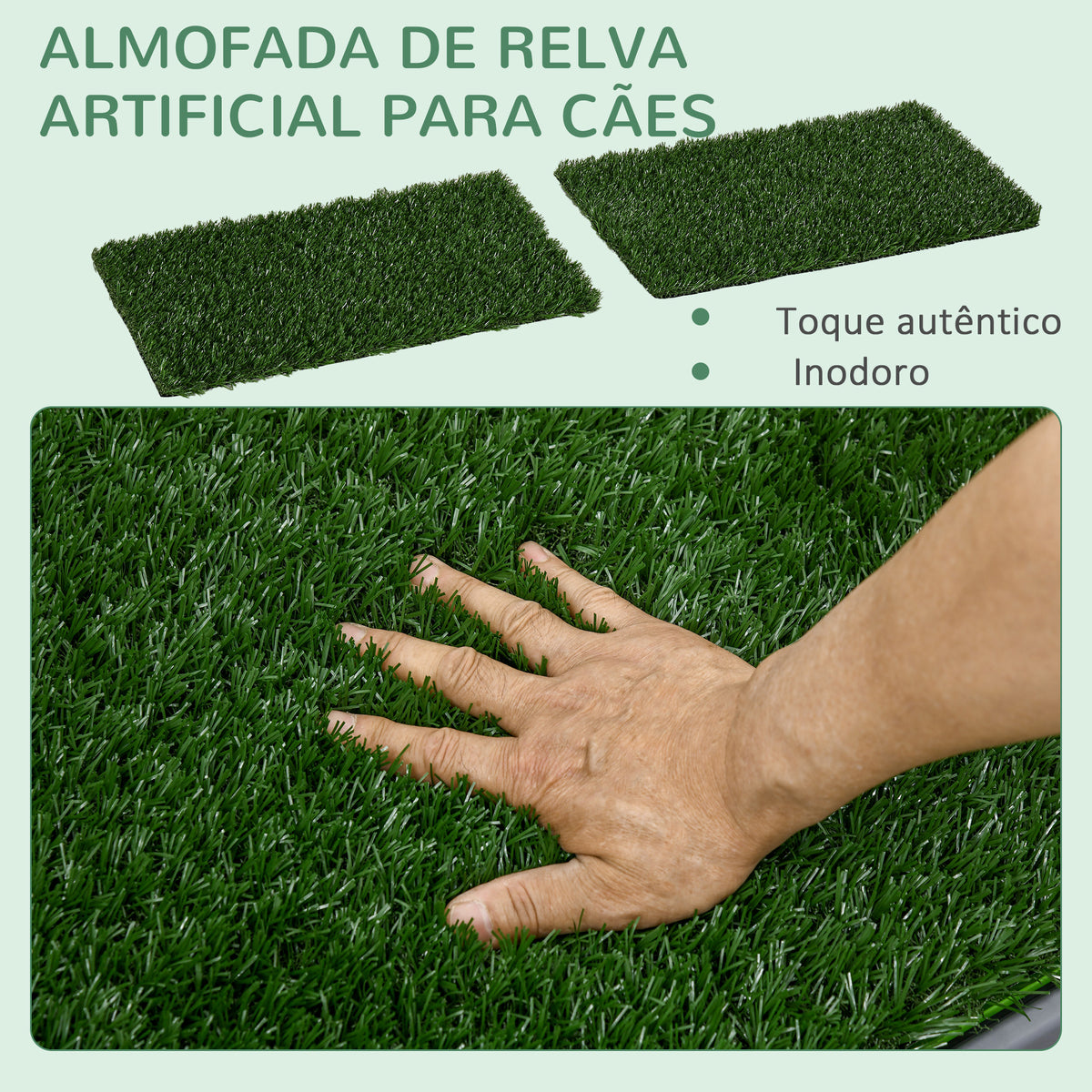 Resguardo de Treino para Cães com 2 Relvas Artificiais Sanitário para Cães com Grade e Bandeja para Treino de Filhotes no Exterior e Interior 67x41x3,5 cm Verde — foto 4