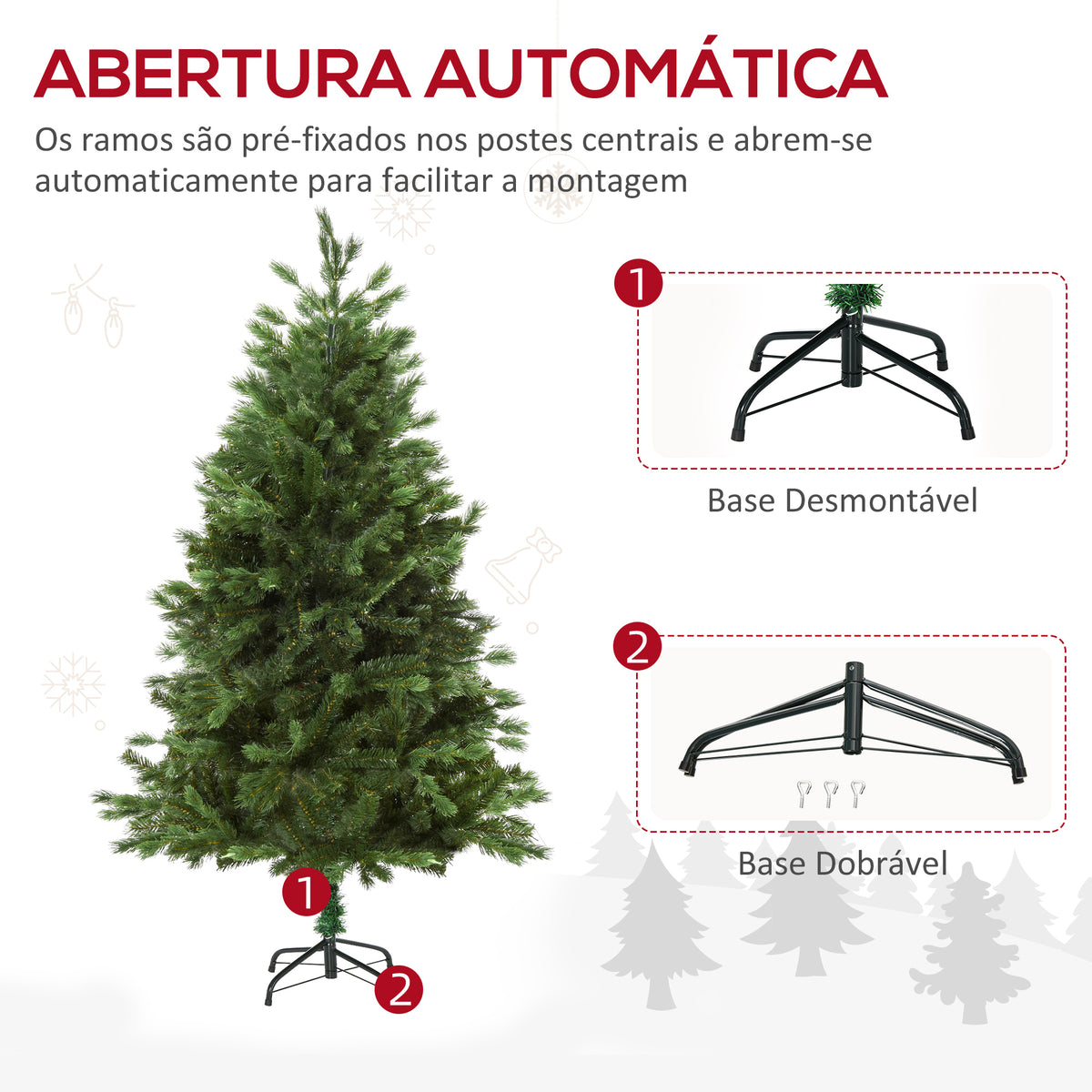Árvore Artificial de Natal 150cm com Base Dobrável 440 Galhos PE Tridente e PVC Individual Árvore de Natal Decorativa Exterior Interior Ø75x150cm Verde — foto 7