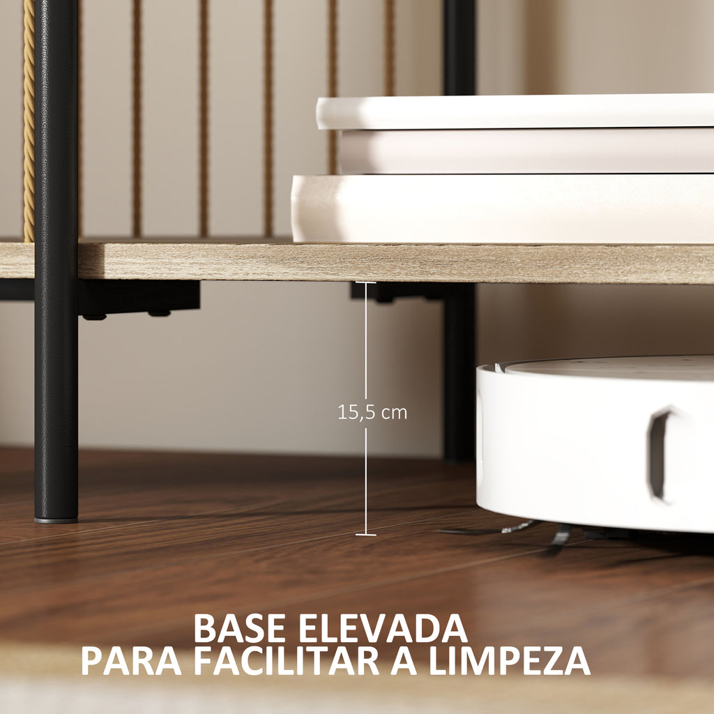 Móvel de TV Estilo Boémio Móvel de TV até 55 Polegadas com Detalhes em Corda de Papel e 2 Prateleiras Abertas para Sala de Estar Quarto 124x43,5x41 cm Madeira — foto 6