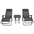 Conjunto de 1 Mesa e 2 Espreguiçadeiras Conjunto de Exterior Dobrável e Portátil para Jardim Praia Relaxante com Encosto Reclinável Textilene Aço Cinza — foto 1