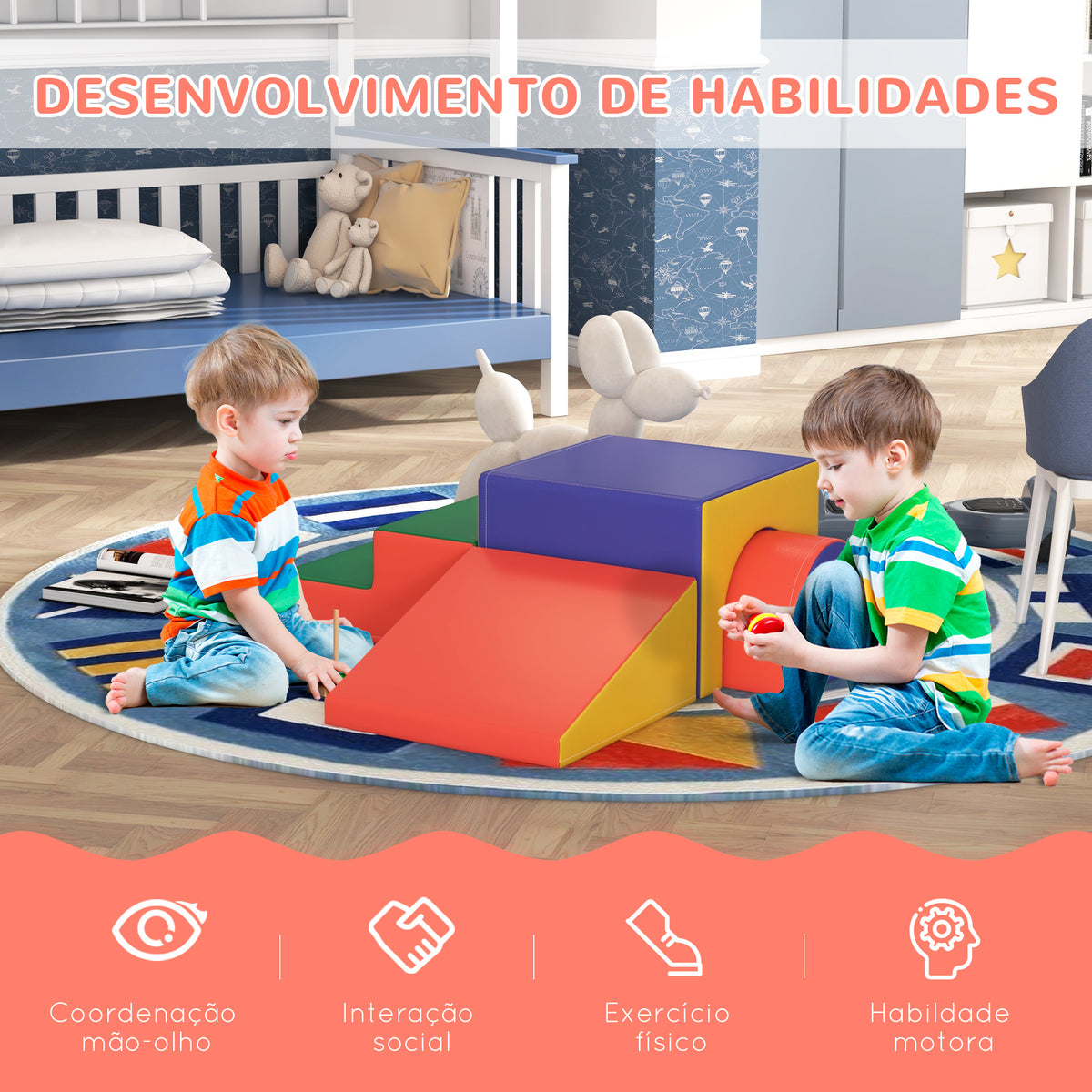Conjunto de 4 Blocos de Espuma para Crianças de 1-3 Anos Figuras de Construção Brinquedo de Aprendizagem Infantil Estofado em PU 150x50x39cm Multicor - Modelo 1 — foto 4