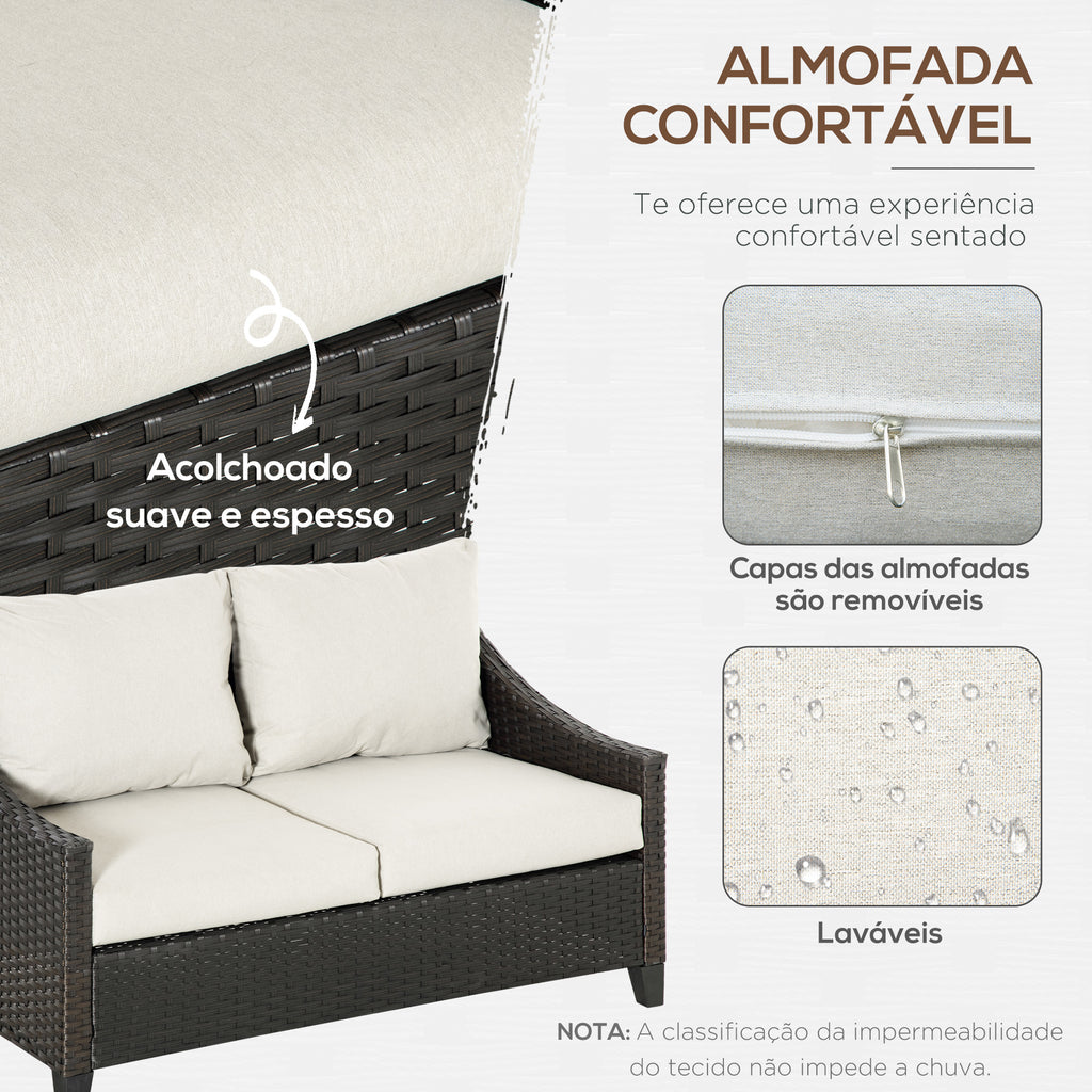 Sofá de Jardim de 2 Lugares Sofá de Vime com Almofadas Acolchoadas com Zíper e Pés Ajustáveis para Terraço Balção Pátio 132x70x74cm Marrom — foto 5