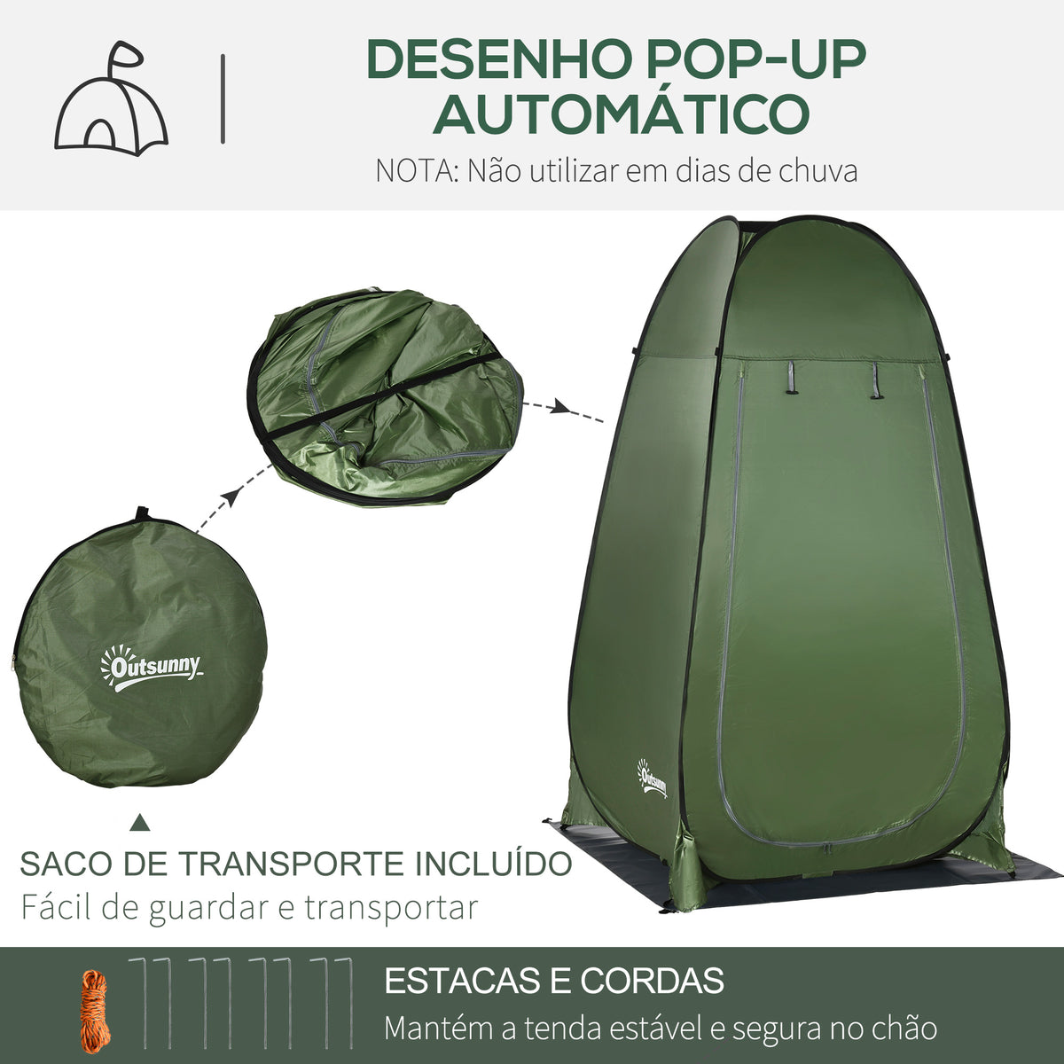 Tenda de Duche Tenda de Privacidade Portátil com 1 Gancho Bolso Bolsa de Transporte e UV20+ para Duche Trocador Sanita 126x124x189 cm Verde - Modelo 1 — foto 5