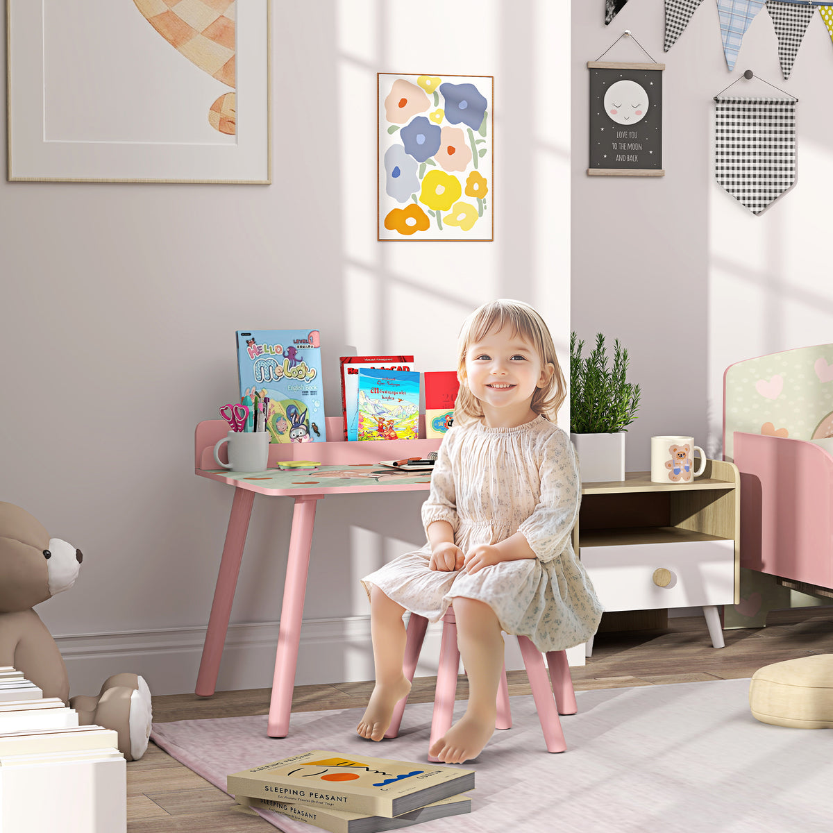 Mesa e Cadeira para Crianças Conjunto de 2 Peás de Mesa Infantil com Cadeira e Prateleira para Livros Secretária para Crianças acima de 3 Anos para Sala de Jogos Dormitório Rosa — foto 2