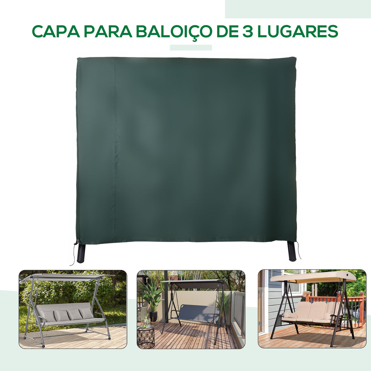 Capa para Móveis de Jardim Capa Protetora para Baloiços de Exterior com Zíper 177x114x152cm Verde — foto 5