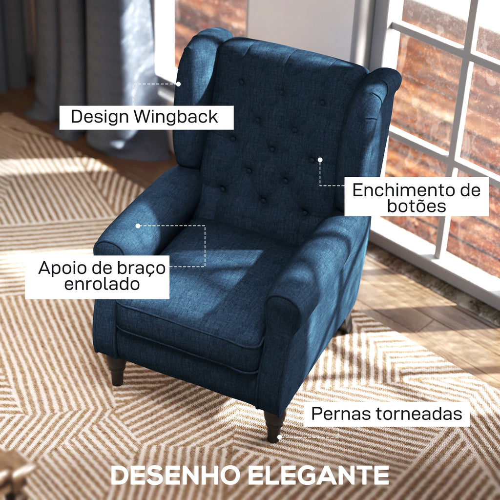 Poltrona de Sala de Estar Poltrona Moderna para Dormitório com Pés de Madeira Poltrona Individual Carga 160 kg para Escritório 74x86x102 cm Azul — foto 4
