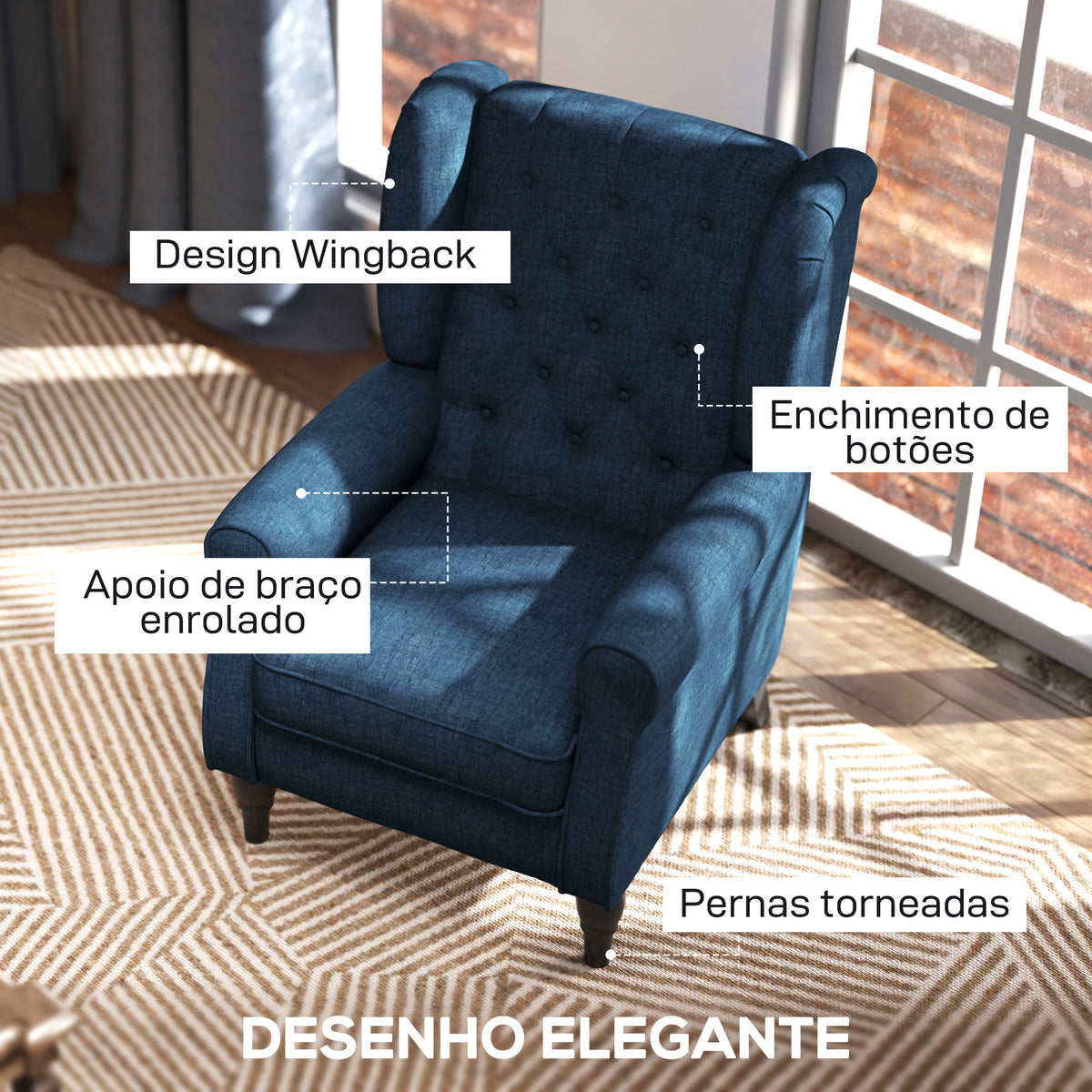 Poltrona de Sala de Estar Poltrona Moderna para Dormitório com Pés de Madeira Poltrona Individual Carga 160 kg para Escritório 74x86x102 cm Azul — foto 4