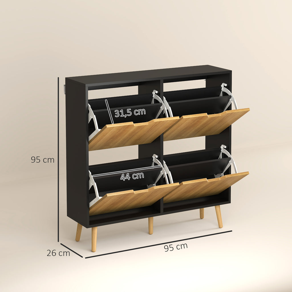 Sapateira com 4 Gavetas e Prateleiras Ajustáveis Móvel para Sapatos de Corredor para 16 Pares de Sapatos 95x26x95 cm Madeira e Preto — foto 3