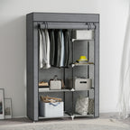 Roupeiro de Tecido Dobrável Armário de Roupa Portátil com 6 Prateleiras e 1 Barra de Pendurar para Dormitório Vestidor 103x43x162,5 cm Cinzento — foto 2