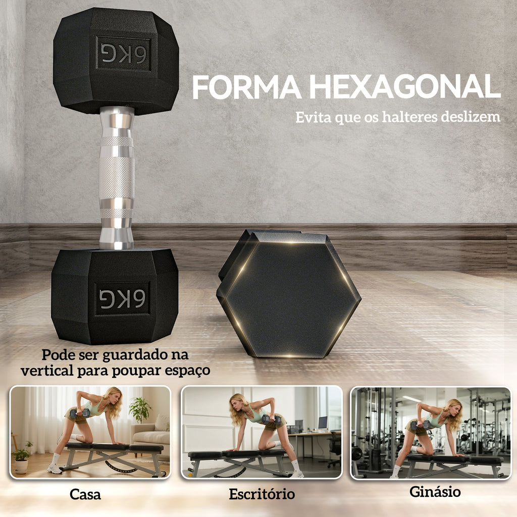 Conjunto de Halteres 12 kg com Barra Metálica e Cabeça Hexagonal Conjunto Pesos para Treino em Casa Ginásio 28,8x11,5 cm Preto e Prata — foto 6