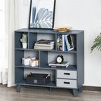 Estante com 6 Compartimentos e 2 Gavetas Gabinete Auxiliar com Pernas para Decorações de Livros Fotos 105x30x96 cm Azul e Cinza — foto 2