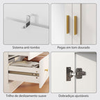Roupeiro com 2 Portas e 2 Gavetas Armário Roupeiro com Espelho Barra para Pendurar Estilo Moderno 80x50x180 cm Branco — foto 7