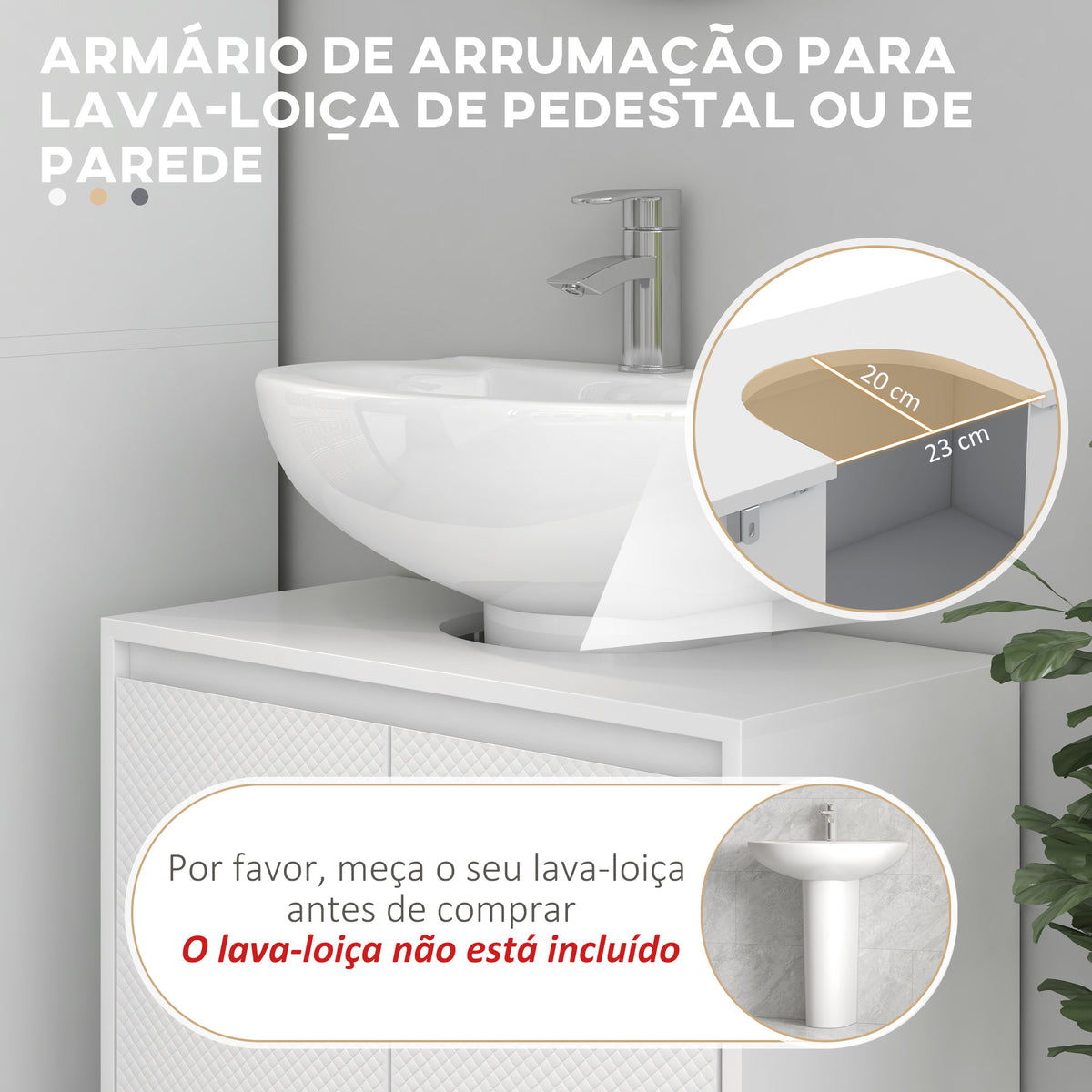 Móvel para Lavatório Pousar Móvel para Lavatório Moderno com Prateleira Anti-Tombo Carga 40 kg 60x30x60 cm Branco — foto 4