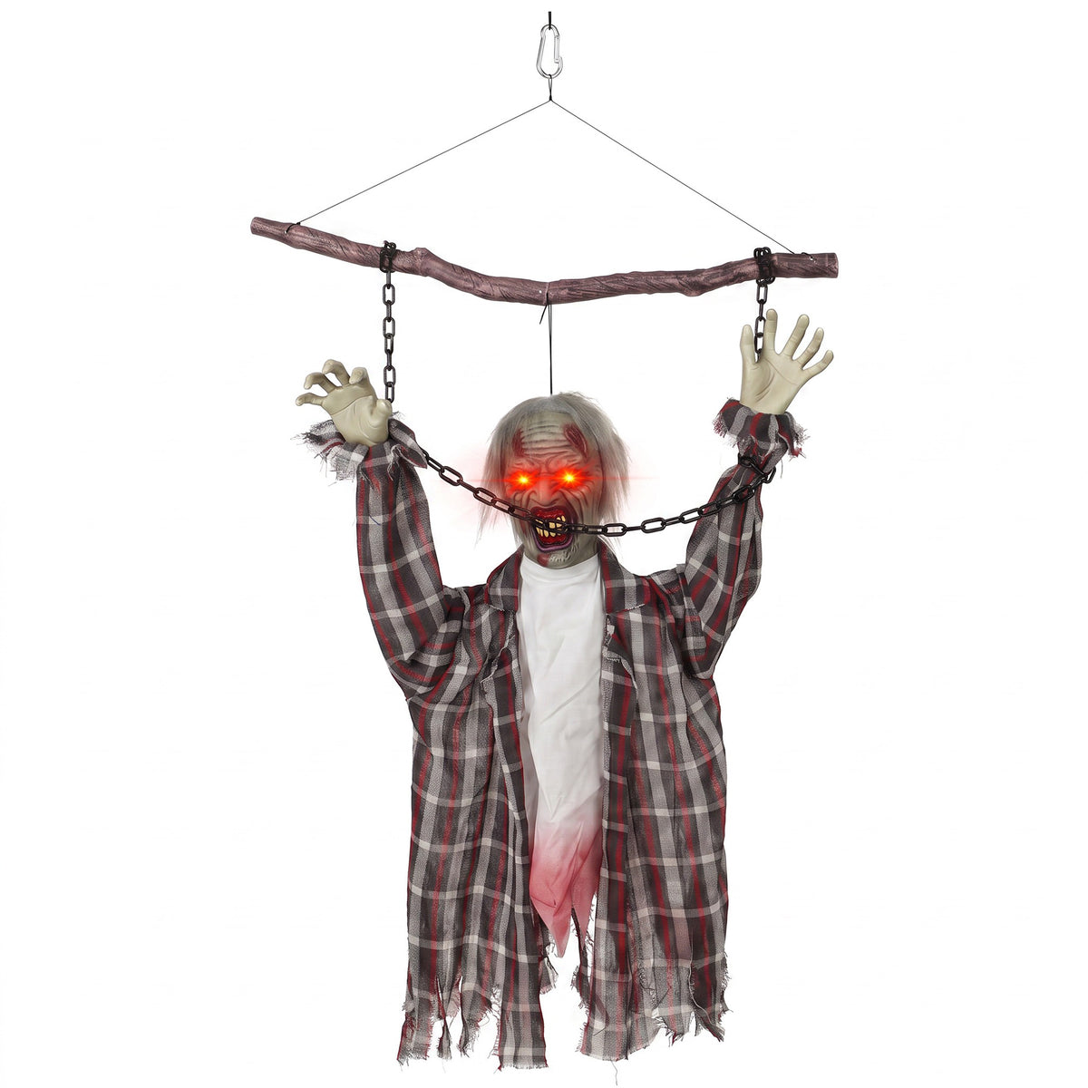 Decoração de Halloween Suspensa Animada 110 cm Zumbi Gritante Ativação por Som e Toque Olhos LED Vermelhos — foto 1