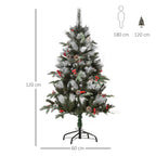 Árvore de Natal Artificial 120cm com 239 Ramas 27 Pinhas e 27 Frutinhas Folhas de PVC PE Base Dobrável e Suporte Metálico Decoração de Natal para Interiores Verde — foto 3
