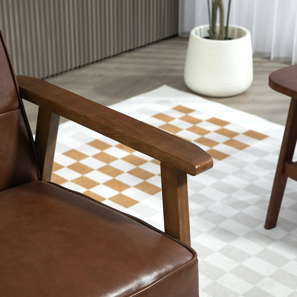 Poltrona Sala de Estar Estofada em PU Poltrona Sala de Estar com Apoio para os Braços e Estrutura de Madeira de Borracha Poltrona para Dormitório Sala de Estar Carga 120 kg 64x66x80 cm Marrom — foto 8