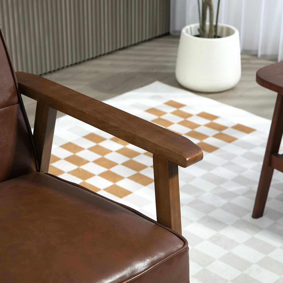 Poltrona Sala de Estar Estofada em PU Poltrona Sala de Estar com Apoio para os Braços e Estrutura de Madeira de Borracha Poltrona para Dormitório Sala de Estar Carga 120 kg 64x66x80 cm Marrom — foto 8