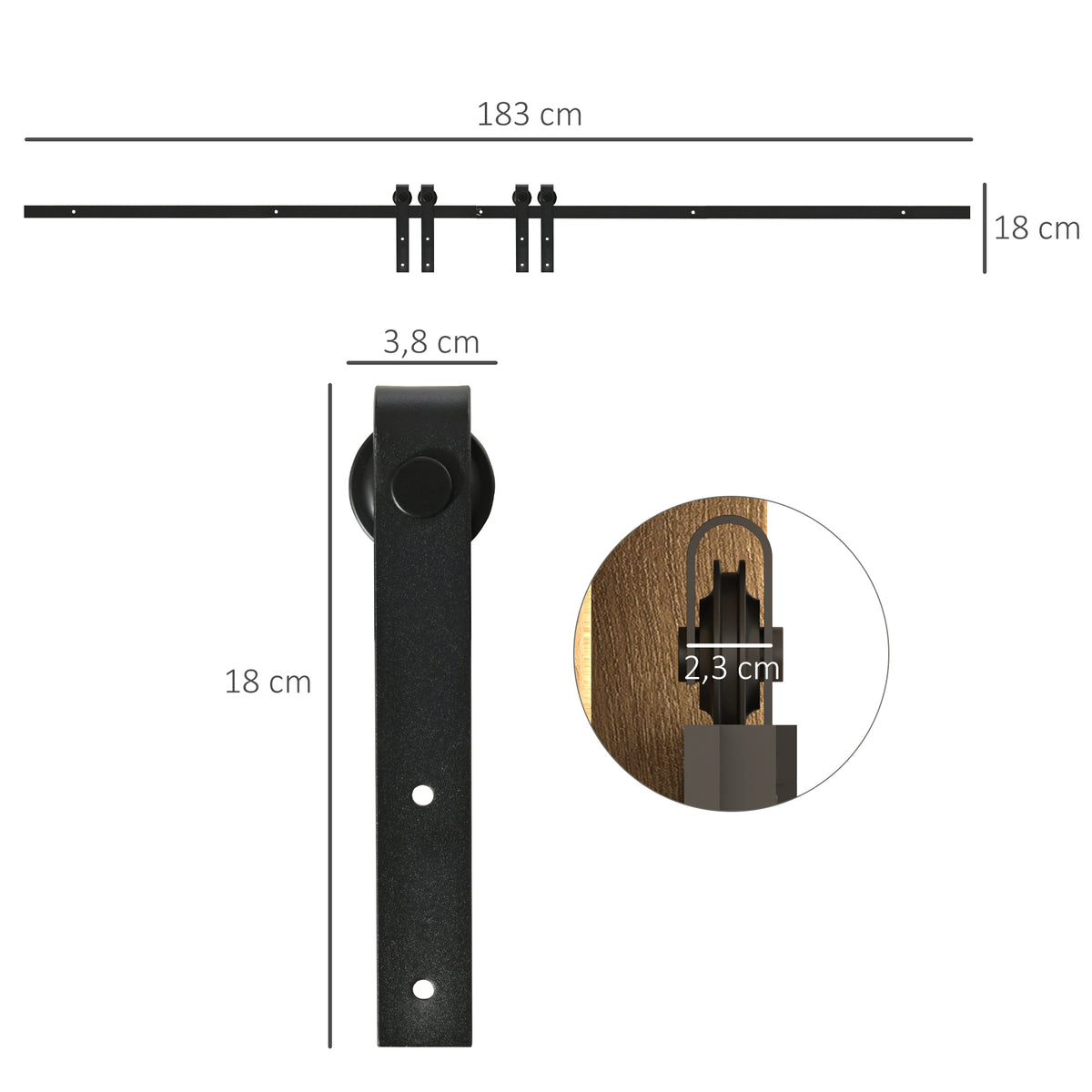Ferragens para Portas de Correr 183 cm Kit para Porta de Correr Dupla em Madeira Largura 45 cm Aço Carbono Preto — foto 3